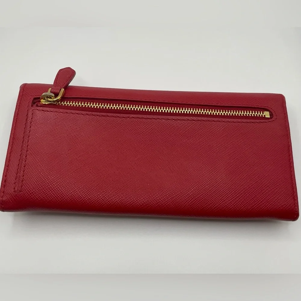 Prada - Saffiano Leather | Double Snap Long Wallet - Red | Gold Hardware - $1020 - Picture 10 of 16